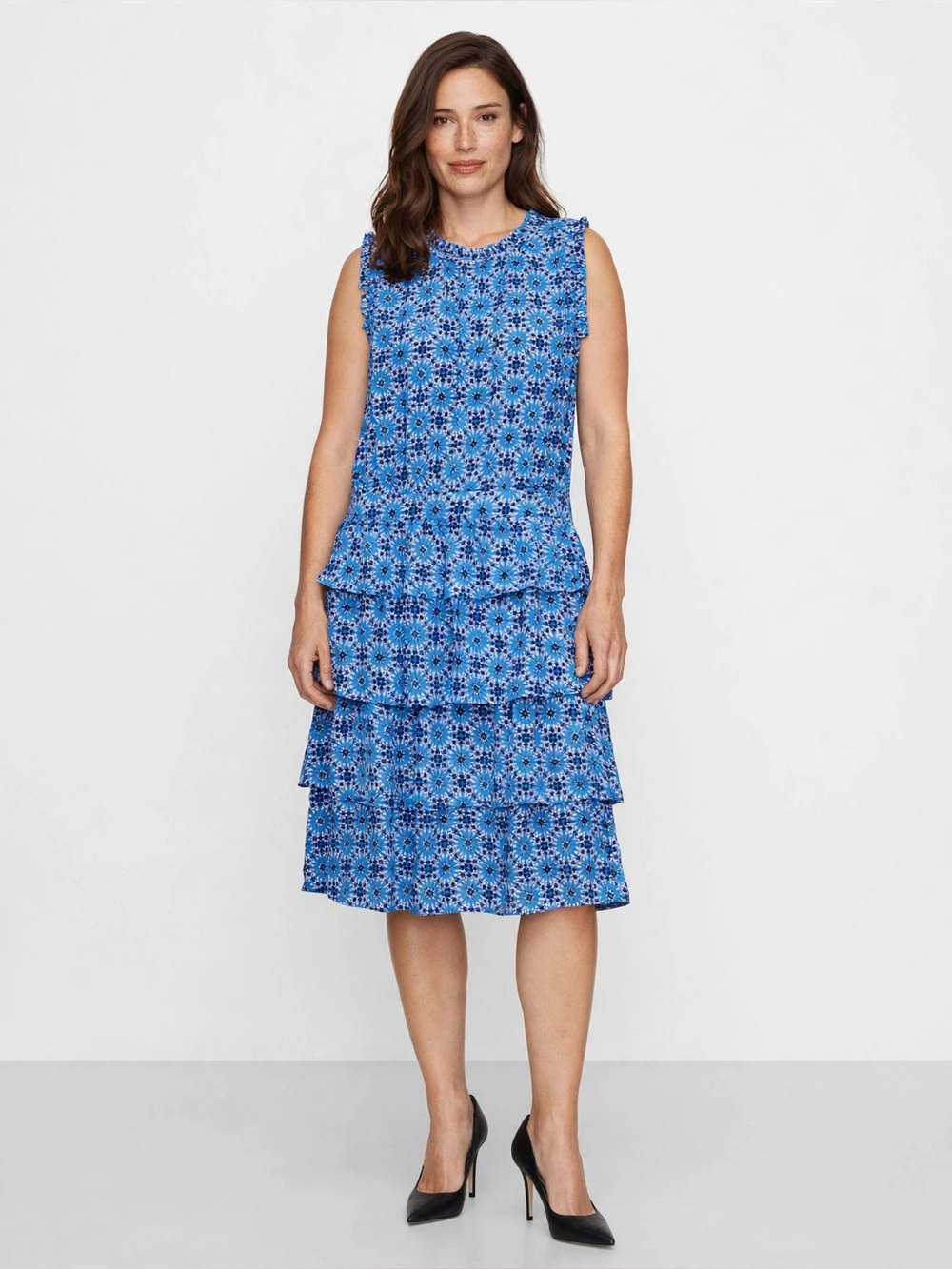 Banana Republic Blue Floral Tiered Sleeveless Dress